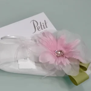 Fascia Petit Battesimo con fiore verde e rosa