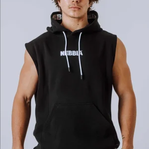 Canotta da allenamento NEBBIA HERO 299 – Felpa con cappuccio da palestra senza maniche nera su nera