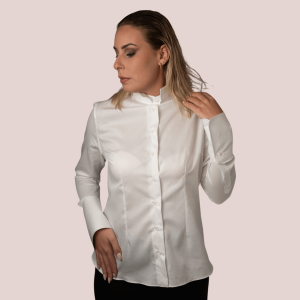 Camicia in piquet di cotone con collo alto – Made in Italy