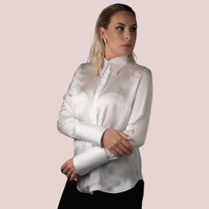 Camicia in raso di seta con polsini alti – Made in Italy
