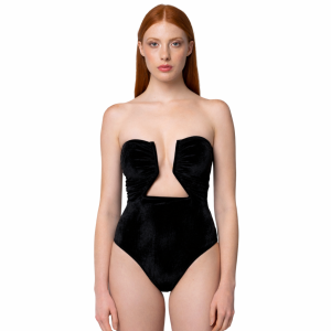 Body Coco de Mer in velluto con scollo profondo – Made in Italy