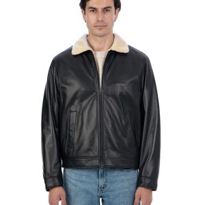 <b> THOMAS </b>  Giacca invernale da uomo in vera pelle nero con interno in pelo