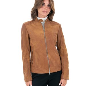 <b> GINEVRA </b>  Giacca Biker da donna in vera pelle anticato cuoio