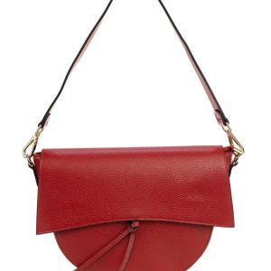 <b> LUNA </b>  Borsa a spalla in vera pelle martellata rosso con tracolla
