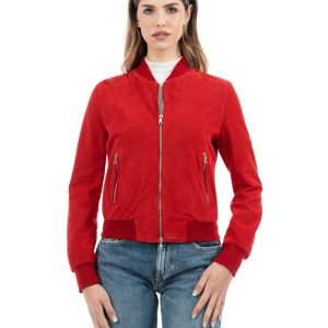 <b> BELEN </b>  Giacca Bomber da donna in vera pelle scamosciata traforata rosso
