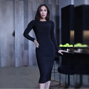 Abito midi aderente nero – Elegante abito da sera e da cocktail slim-fit
