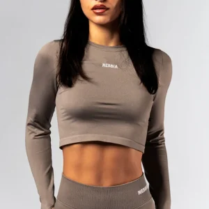 Maglia a maniche lunghe senza cuciture Nebbia Power 892 - Marrone chiaro cenere