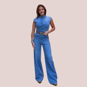 Tuta smanicata Las Vegas in denim – Made in Italy