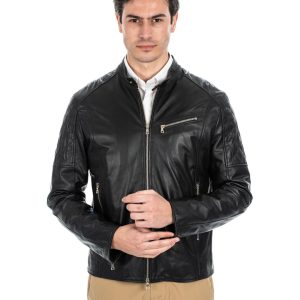 <b> JACK </b>  Giacca Biker da uomo in vera pelle nero