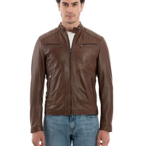 <b> CRISTIAN </b>  Giacca Biker da uomo in vera pelle cuoio effetto tamponato
