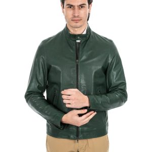 <b> LOUIS </b>  Giacca Biker da uomo in vera pelle verde effetto lavato