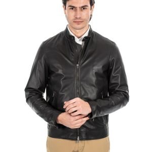 <b> LOUIS </b> Giacca Biker da uomo in vera pelle marrone