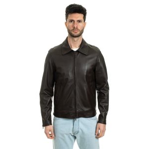 <b> RON </b>  Giacca Biker da uomo in vera pelle marrone