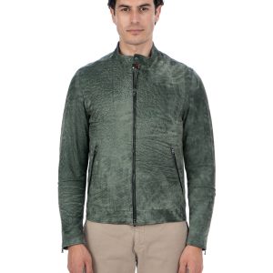 <b> LOUIS </b>  Giacca Biker da uomo in vera pelle verde anticato