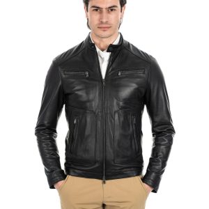 <b> CRISTIAN </b>  Giacca Biker da uomo in vera pelle nero