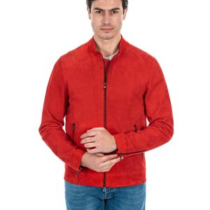 <b> LOUIS </b> Giacca Biker da uomo in vera pelle scamosciata rosso