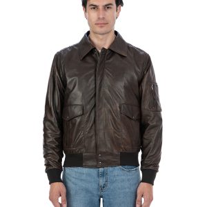 <b> MAVERICK </b>  Giubbotto Aviatore Top Gun da uomo in vera pelle T. Moro effetto anticato