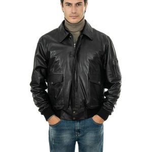 <b> MAVERICK </b>  Giubbotto Aviatore Top Gun da uomo in vera pelle nero