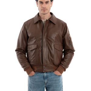 <b> MAVERICK </b>  Giubbotto Aviatore Top Gun da uomo in vera pelle cuoio effetto tamponato