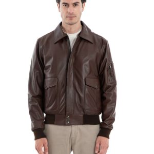 <b> MAVERICK </b>  Giubbotto Aviatore Top Gun da uomo in vera pelle marrone effetto tamponato
