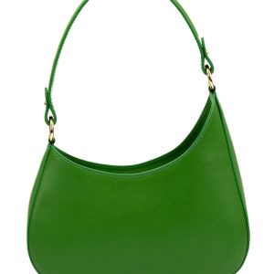 <b> DAFNE </b>  Borsa hobo a spalla in vera pelle saffiano colore verde con tracolla