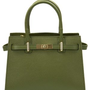 <b> CELINE </b>  Borsa a mano in vera pelle martellata colore verde militare con tracolla