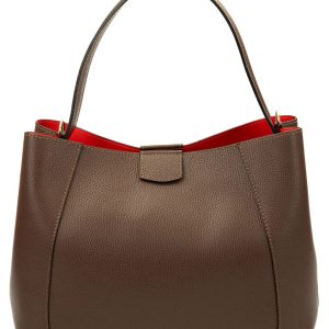 <b> MARGOT </b>  Borsa a spalla in vera pelle martellata colore cioccolato con tracolla