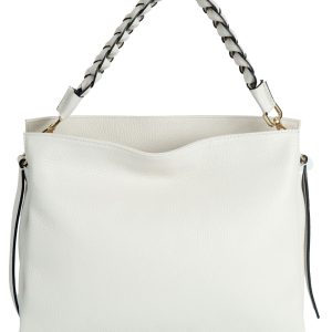 <b> AGATHA </b>  Borsa a spalla in vera pelle martellata colore beige con manico intrecciato e tracolla rimovibile