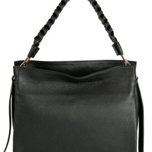 <b> AGATHA </b>  Borsa a spalla in vera pelle martellata colore nero con manico intrecciato e tracolla