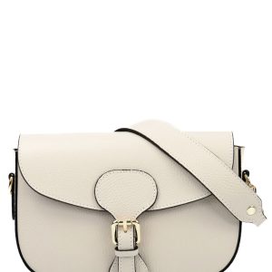 <b> CHARLOTTE </b>  Borsa a spalla in vera pelle martellata beige con tracolla