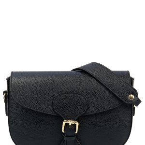 <b> CHARLOTTE </b>  Borsa a spalla in vera pelle martellata nero con tracolla