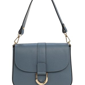 <b> INES </b>  Borsa a spalla in vera pelle martellata avio con tracolla