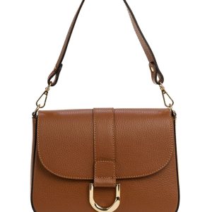 <b> INES </b>  Borsa a spalla in vera pelle martellata cuoio con tracolla