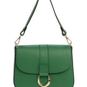 <b> INES </b>  Borsa a spalla in vera pelle martellata verde con tracolla