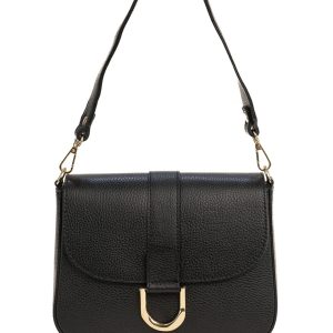 <b> INES </b>  Borsa a spalla in vera pelle martellata nero con tracolla
