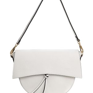<b> LUNA </b>  Borsa a spalla in vera pelle martellata bianco con tracolla