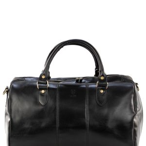 <b> CAPRI MEDIO </b>  Borsone da viaggio in vera pelle nero