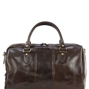 <b> CAPRI MEDIO </b>  Borsone da viaggio in vera pelle testa di moro