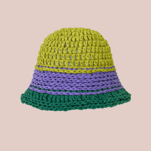 Cappello bucket in rafia crochet tricolor
