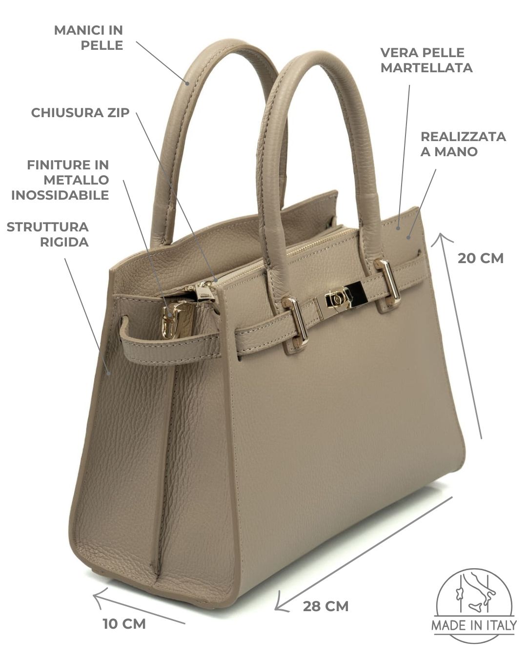 <b> CELINE </b>  Borsa a mano in vera pelle martellata colore taupe con tracolla - immagine 4