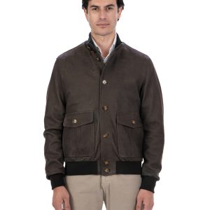 <b> OLIVER </b>  Bomber con bottoni da uomo in vera pelle T. Moro effetto anticato