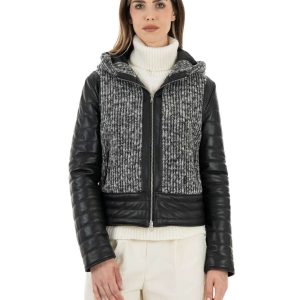<b> LINDA </b>  Giacca con lana da donna in vera pelle nero