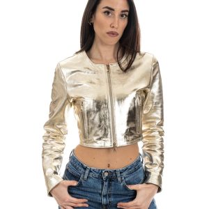 <b> ISABEL </b>  Giacca corta da donna in vera pelle laminata oro