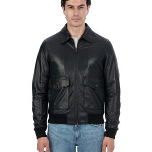 <b> OSCAR </b>  Bomber Collo Camicia da uomo in vera pelle nero