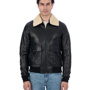 <b> OSCAR SH </b>  Bomber Collo Camicia da uomo in vera pelle nero
