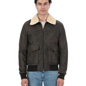<b> OSCAR SH </b>  Bomber Collo Camicia da uomo in vera pelle marrone effetto invecchiato