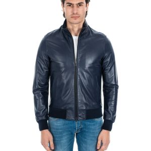 <b> PHILIPH </b>  Giacca Bomber da uomo in vera pelle blu