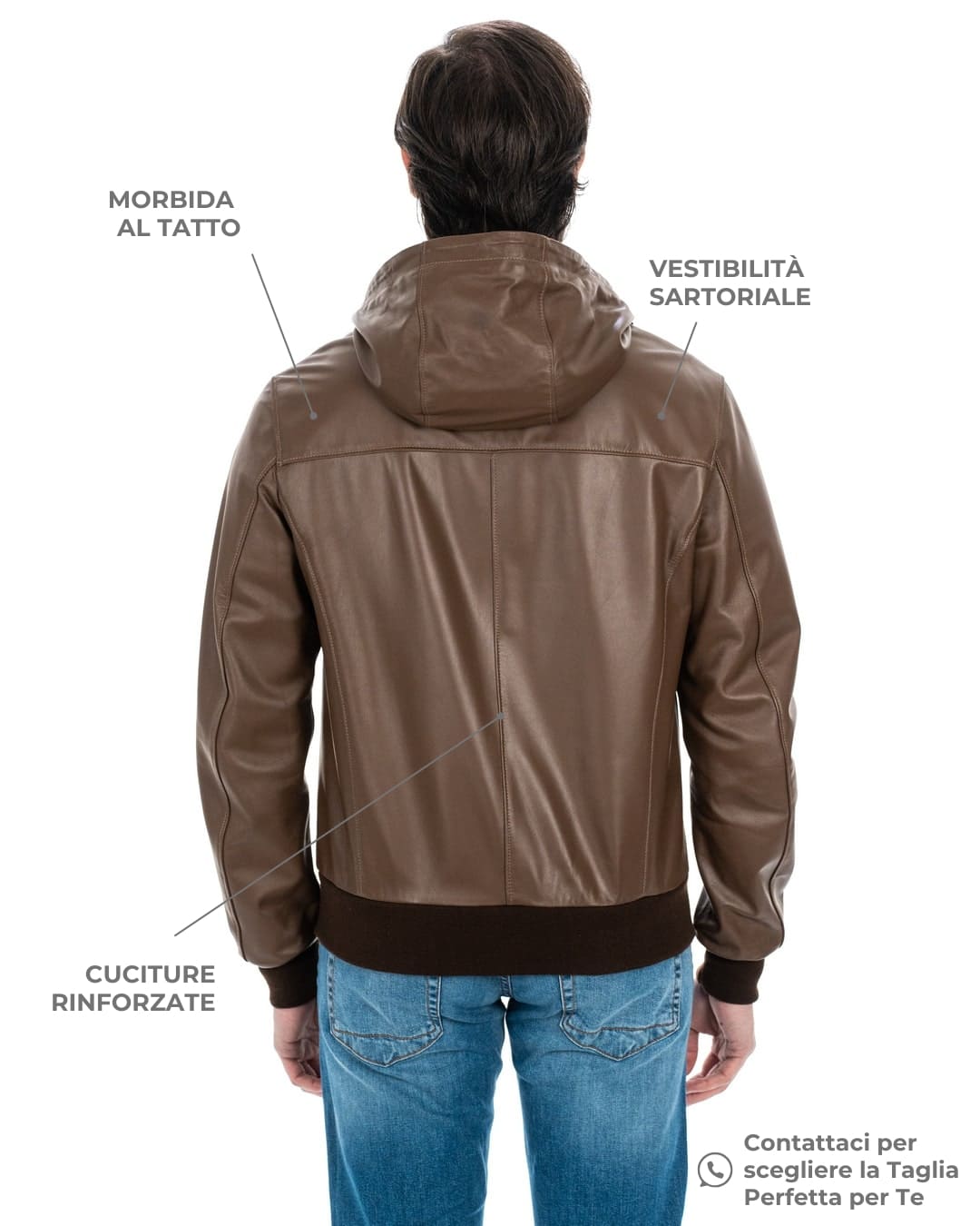 <b> JOHN </b> Giubbotto Bomber con cappuccio da uomo in vera pelle cuoio - immagine 4