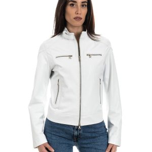 <b> ALBA </b>  Giacca Biker da donna in vera pelle bianco