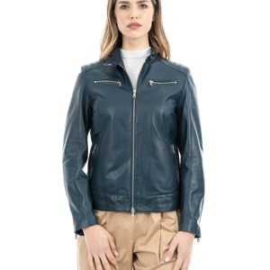 <b> ILARY </b>  Giacca Biker da donna in vera pelle blu